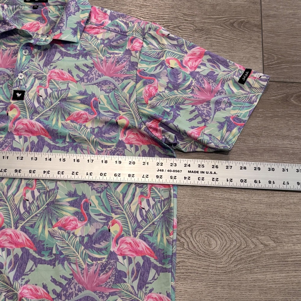 Bad Birdie Golf Polo Mens 2XL Flamingo Tropical Floral Pattern Preppy Casual - Picture 6 of 8